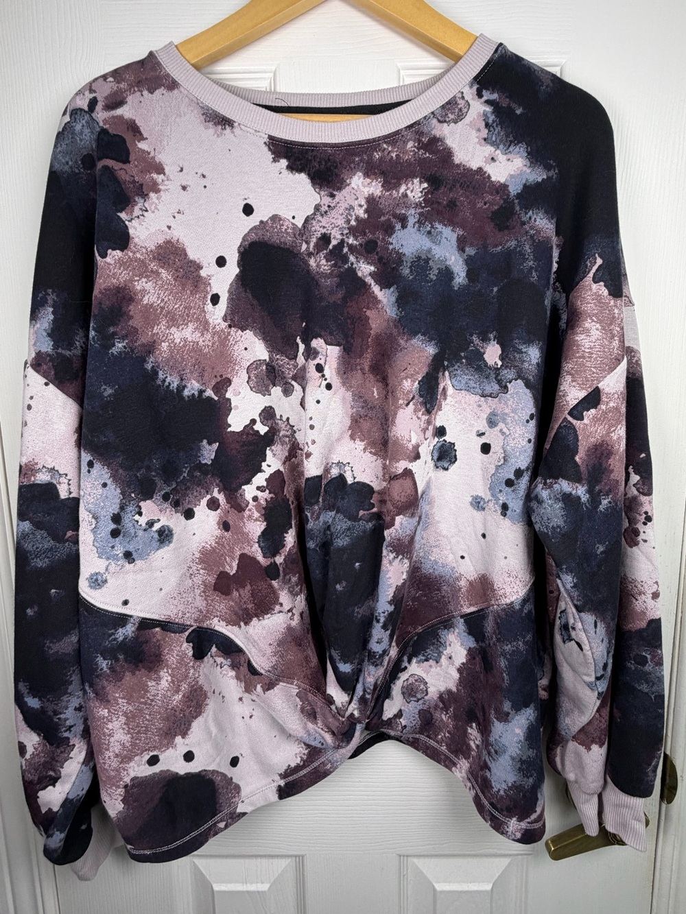 Shambhala Mauve Black Tie Front Pullover Top Women's XXL Athleisure Cozy